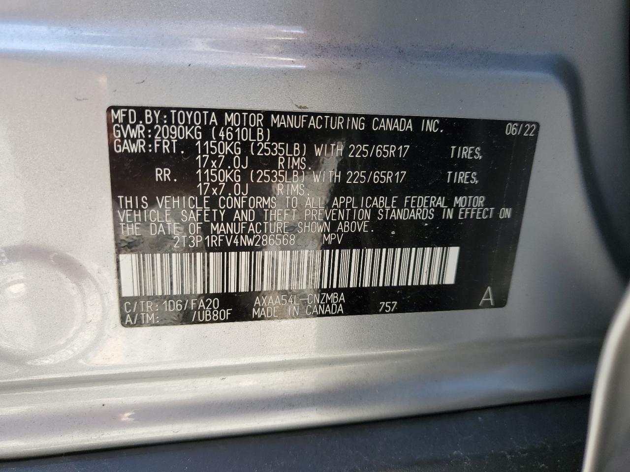 2022 Toyota Rav4 Xle VIN: 2T3P1RFV4NW286568 Lot: 72011205