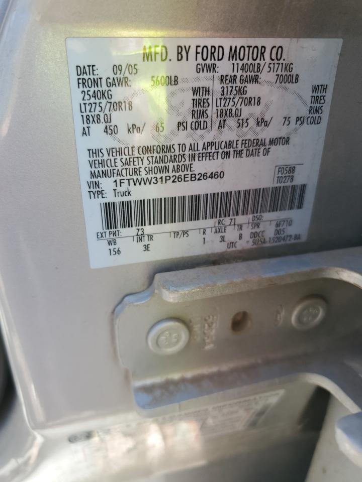2006 Ford F350 Srw Super Duty VIN: 1FTWW31P26EB26460 Lot: 81022405