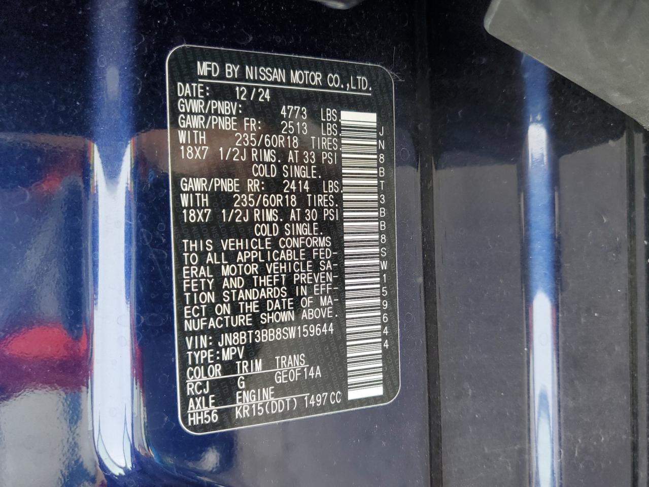 2025 Nissan Rogue Sv VIN: JN8BT3BB8SW159644 Lot: 83978245