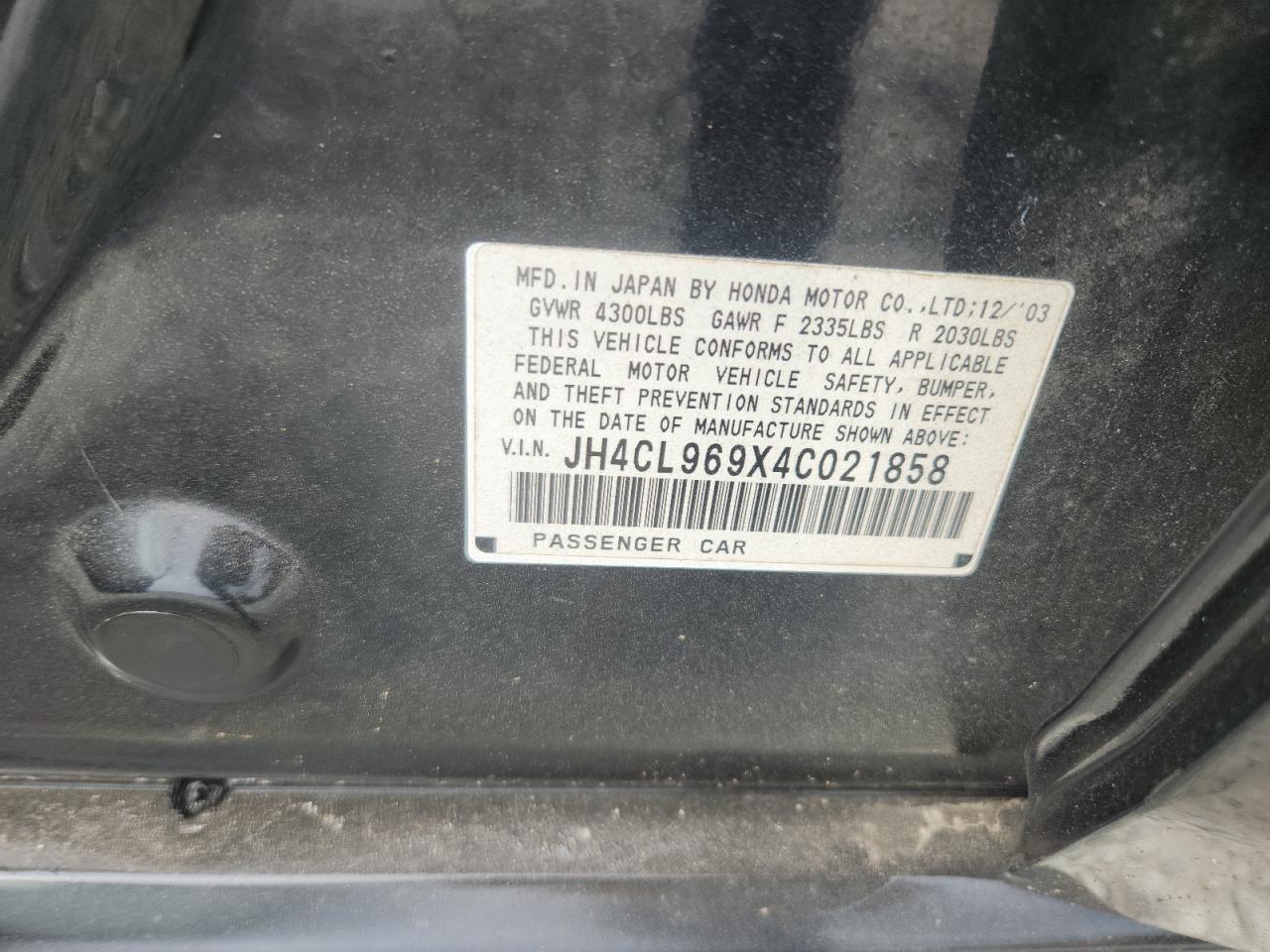 2004 Acura Tsx VIN: JH4CL969X4C021858 Lot: 82115135