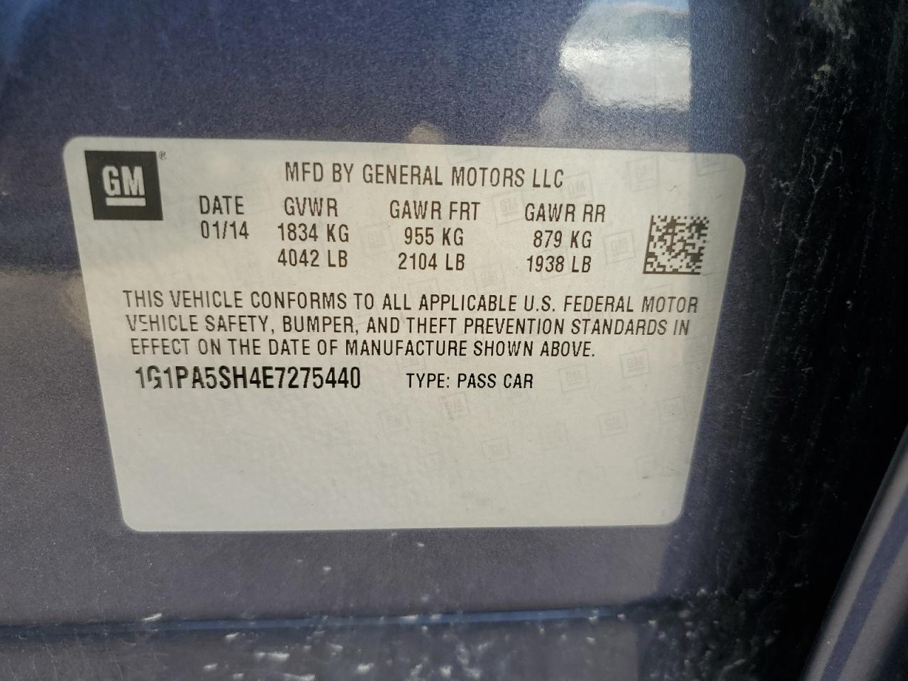 2014 Chevrolet Cruze Ls VIN: 1G1PA5SH4E7275440 Lot: 81575385