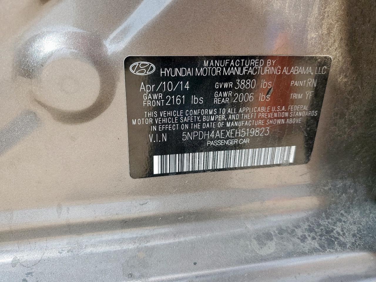 2014 Hyundai Elantra Se VIN: 5NPDH4AEXEH519823 Lot: 71830195