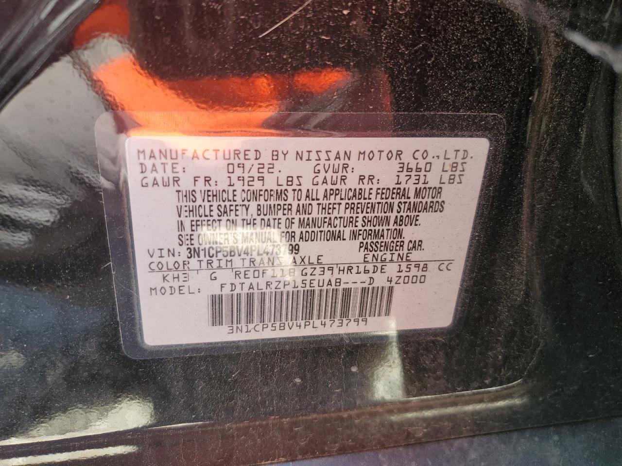 2023 Nissan Kicks S VIN: 3N1CP5BV4PL473799 Lot: 70732075