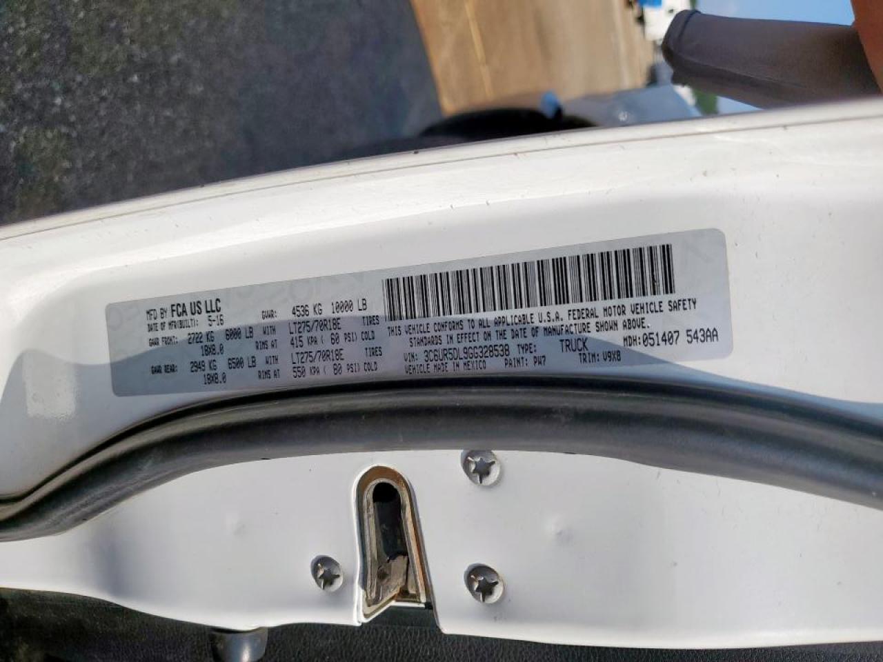 2016 Ram 2500 Slt VIN: 3C6UR5DL9GG328538 Lot: 80479625