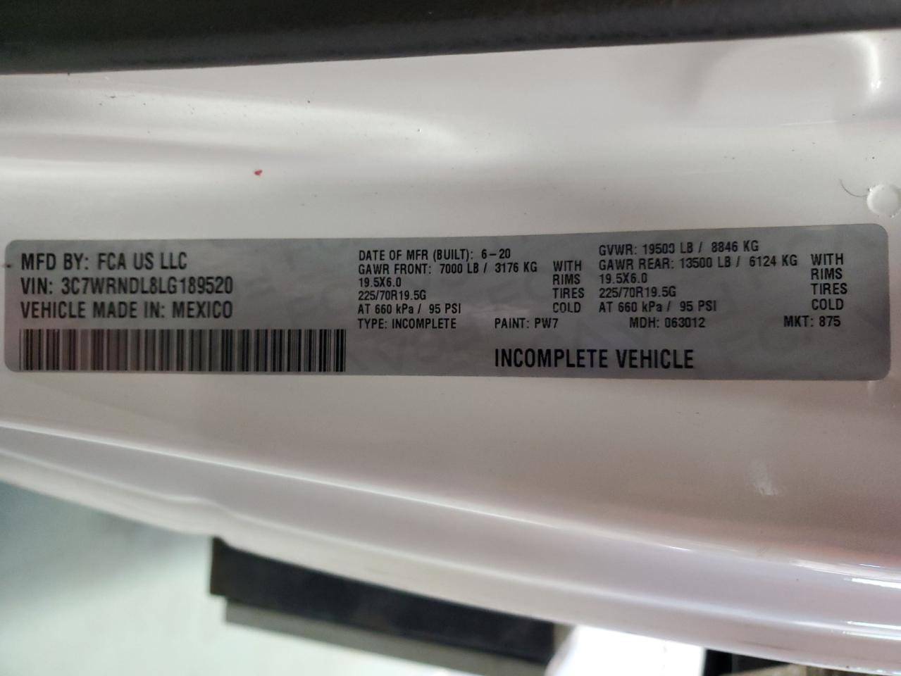2020 Ram 5500 VIN: 3C7WRNDL8LG189520 Lot: 81465585