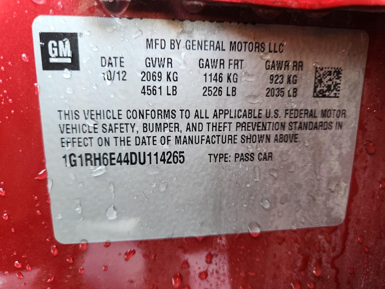 2013 Chevrolet Volt VIN: 1G1RH6E44DU114265 Lot: 70881745