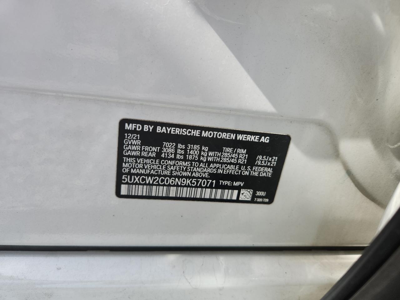 2022 BMW X7 xDrive40I VIN: 5UXCW2C06N9K57071 Lot: 80580455