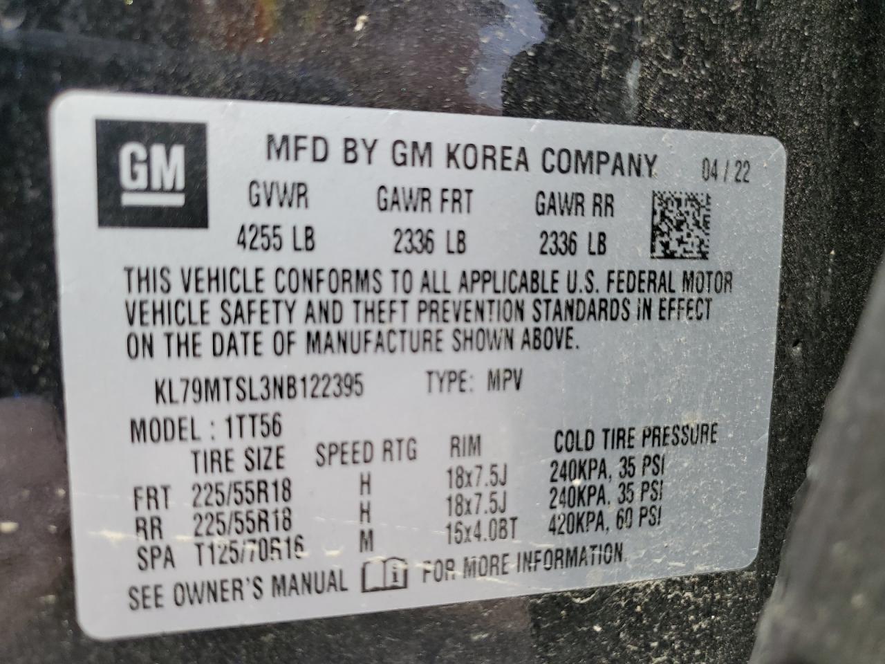 2022 Chevrolet Trailblazer Rs VIN: KL79MTSL3NB122395 Lot: 71275745