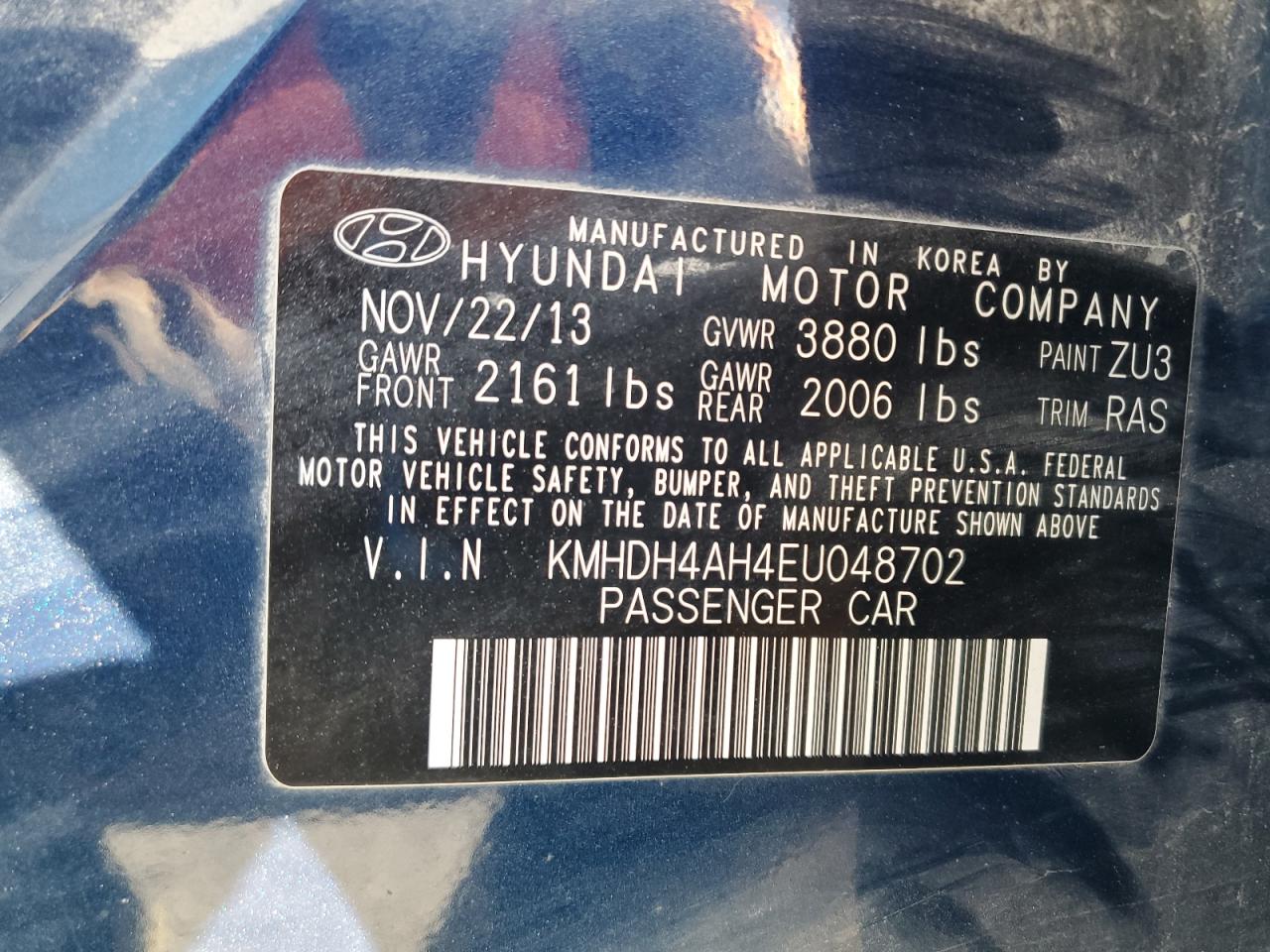 2014 Hyundai Elantra Se VIN: KMHDH4AH4EU048702 Lot: 83751275