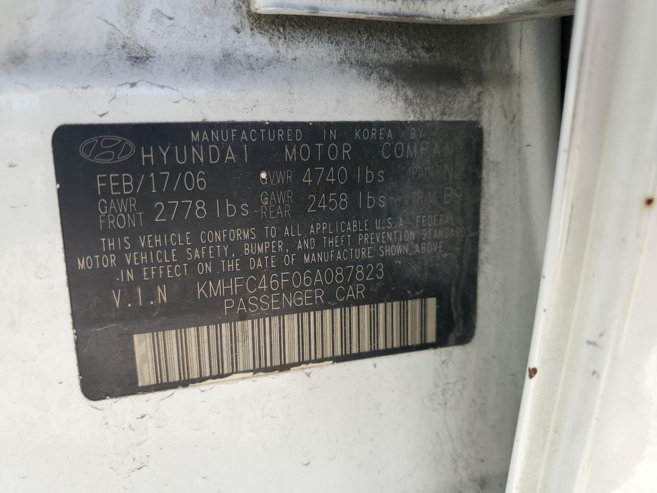 2006 Hyundai Azera Se VIN: KMHFC46F06A087823 Lot: 81788085