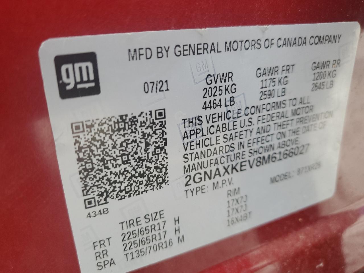 2021 Chevrolet Equinox Lt VIN: 2GNAXKEV8M6166027 Lot: 81867895