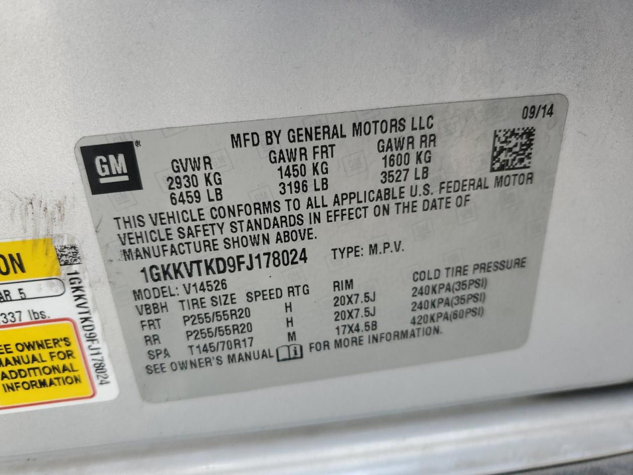 2015 GMC Acadia Denali VIN: 1GKKVTKD9FJ178024 Lot: 81378535