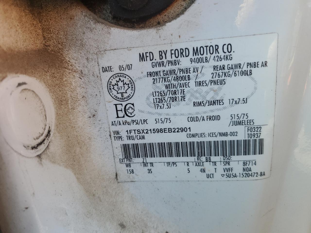 2008 Ford F250 Super Duty VIN: 1FTSX21598EB22901 Lot: 82083965