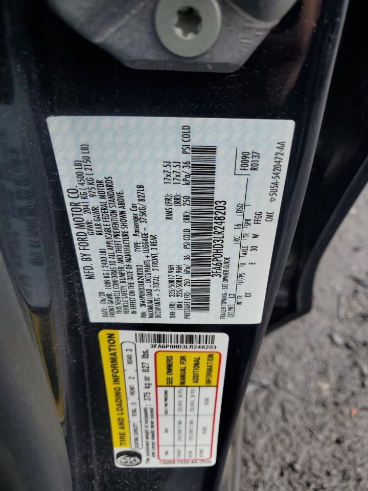 2020 Ford Fusion Se VIN: 3FA6P0HD3LR248203 Lot: 82157265