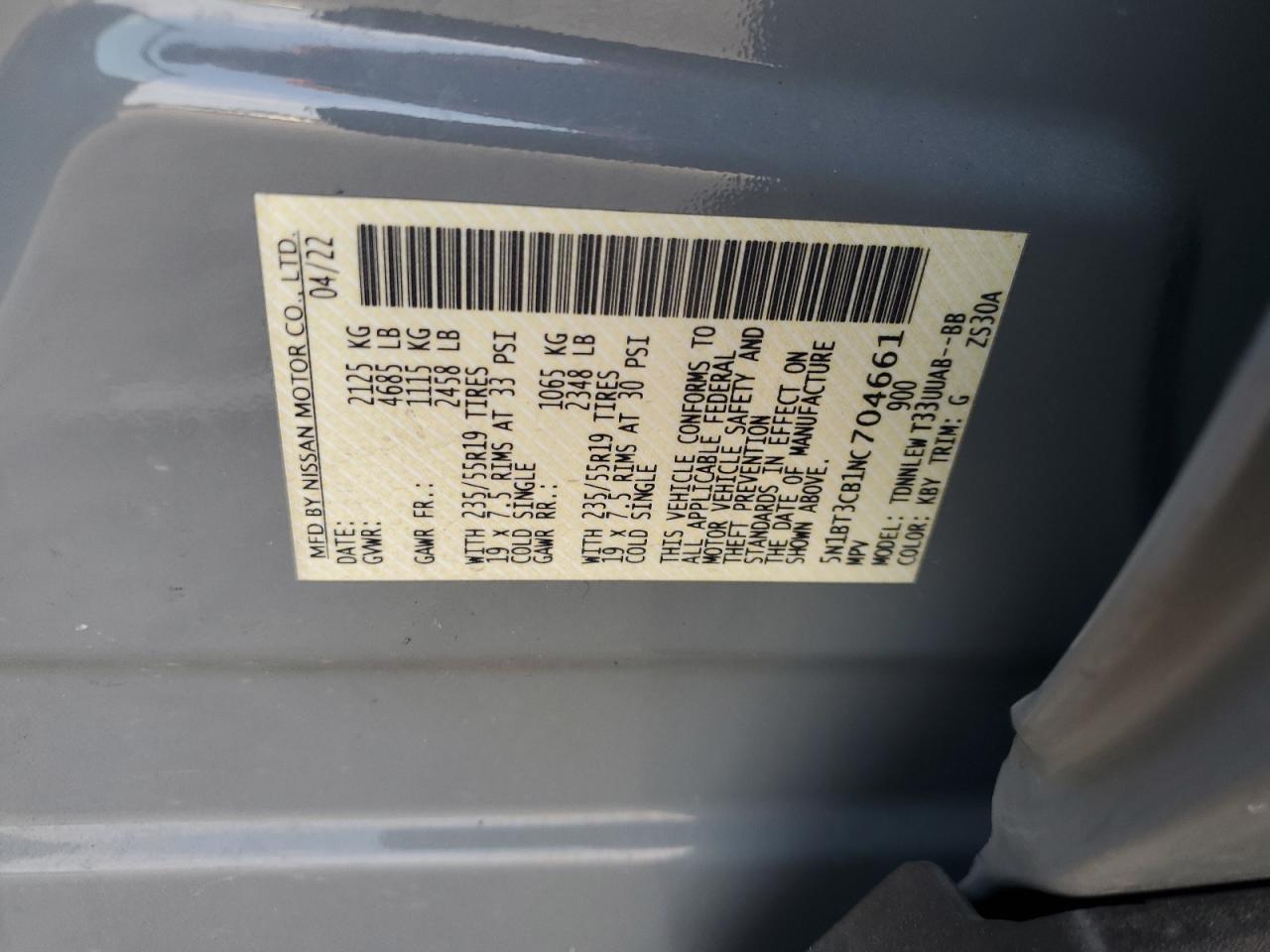 2022 Nissan Rogue Sl VIN: 5N1BT3CB1NC704661 Lot: 72018345