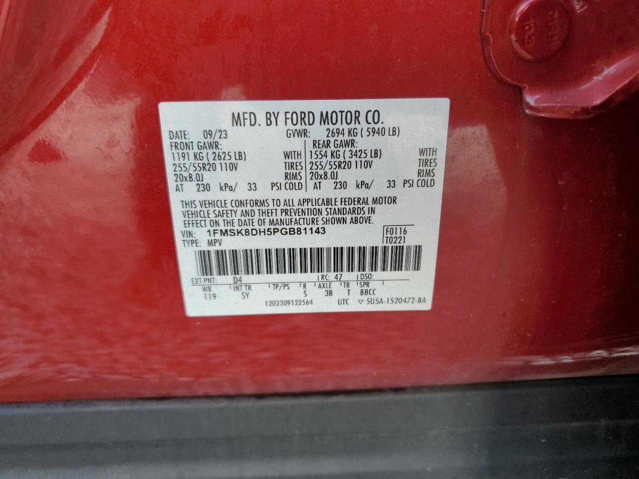 2023 Ford Explorer Xlt VIN: 1FMSK8DH5PGB81143 Lot: 84173995