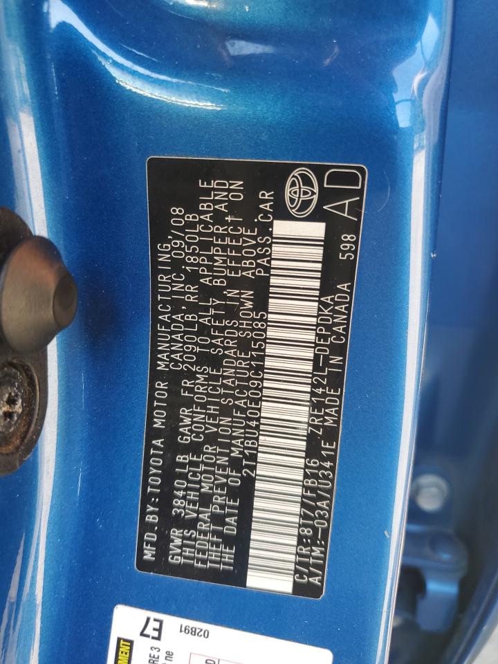 2009 Toyota Corolla Base VIN: 2T1BU40E09C115085 Lot: 71744315