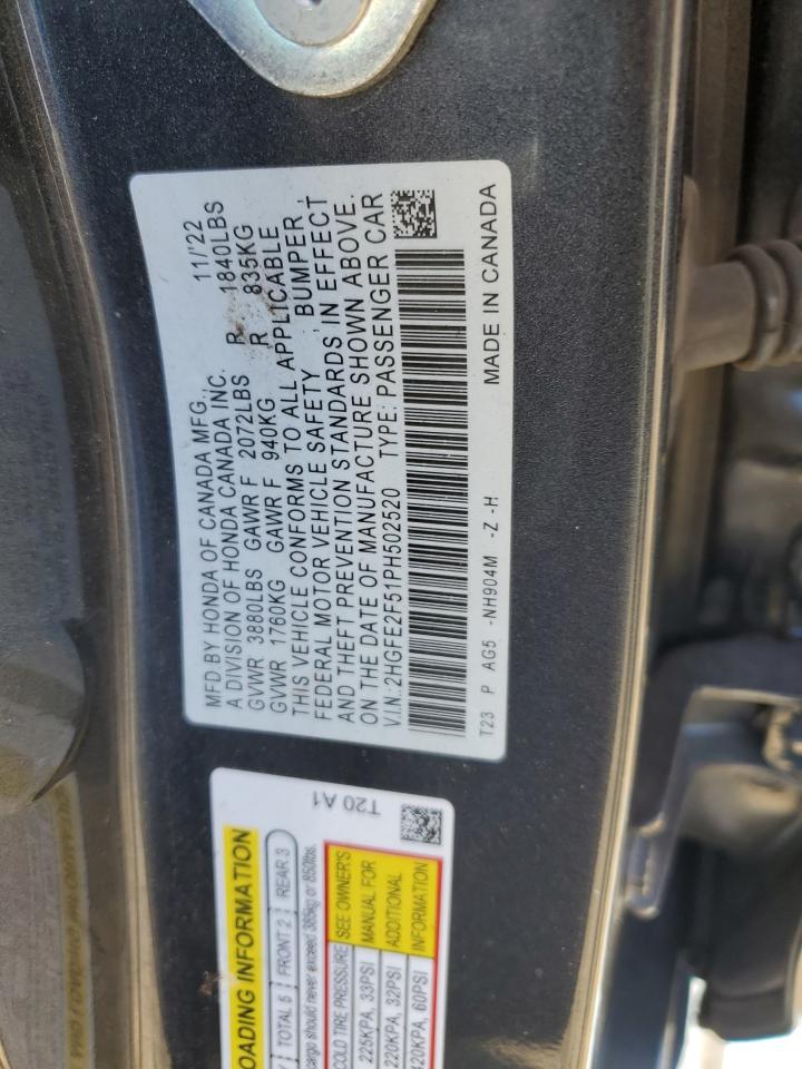 2023 Honda Civic Sport VIN: 2HGFE2F51PH502520 Lot: 81964855