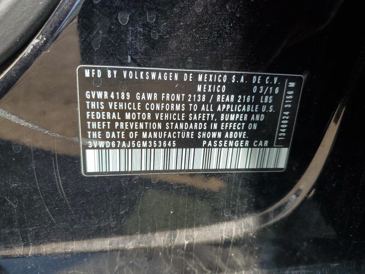 2016 Volkswagen Jetta Se VIN: 3VWD67AJ5GM353645 Lot: 81111085