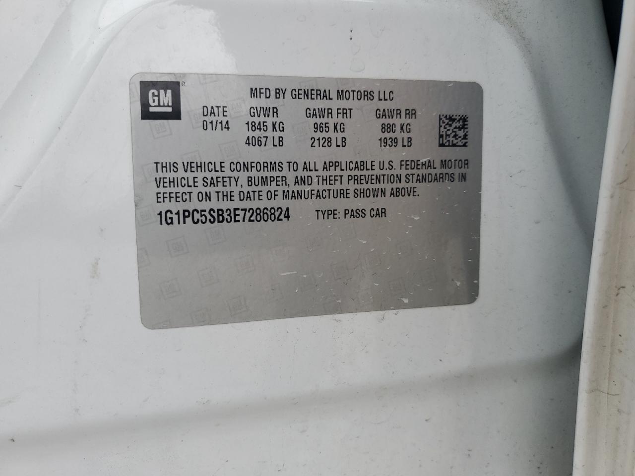 2014 Chevrolet Cruze Lt VIN: 1G1PC5SB3E7286824 Lot: 83788435