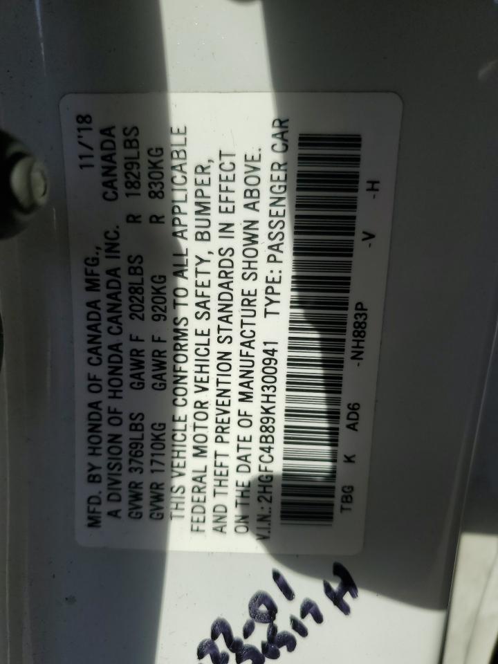 2019 Honda Civic Sport VIN: 2HGFC4B89KH300941 Lot: 80909165