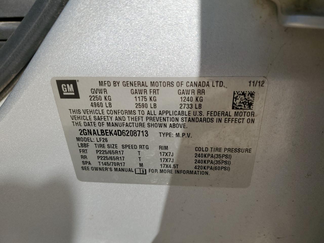 2013 Chevrolet Equinox Ls VIN: 2GNALBEK4D6208713 Lot: 80459525