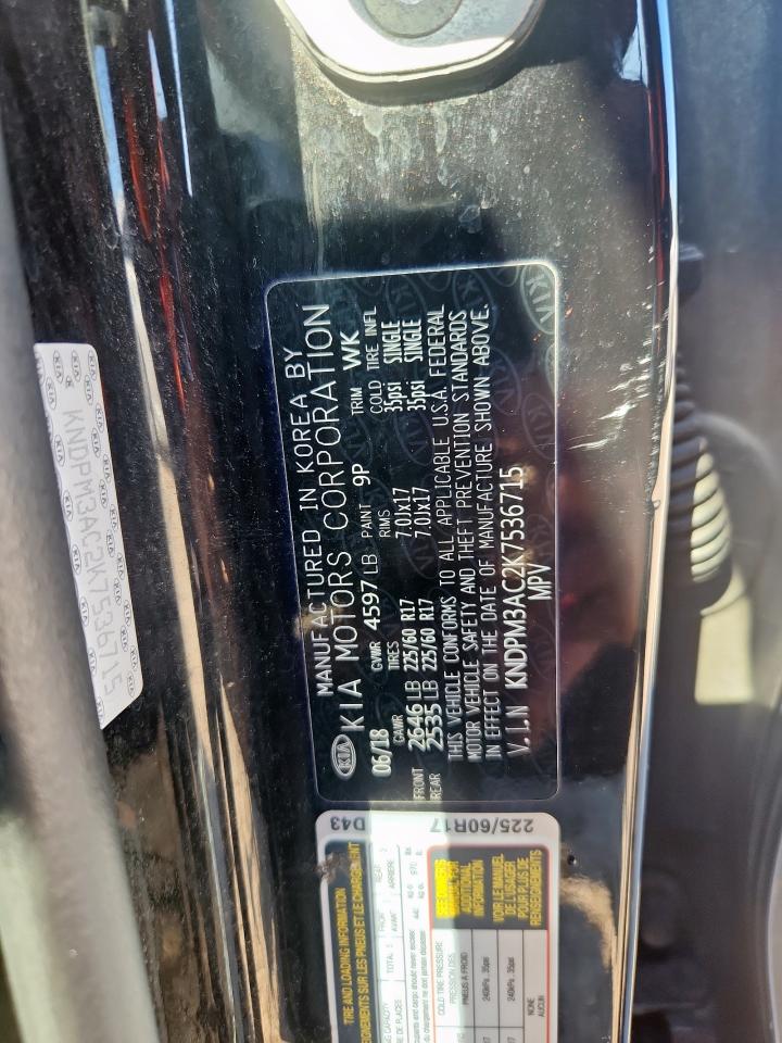 2019 Kia Sportage Lx VIN: KNDPM3AC2K7536715 Lot: 72092915