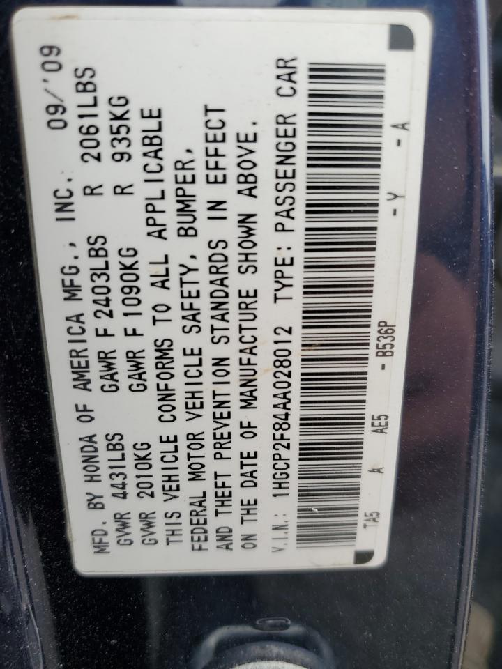 2010 Honda Accord Exl VIN: 1HGCP2F84AA028012 Lot: 81913085