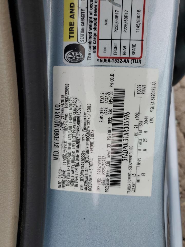 2010 Ford Fusion Hybrid VIN: 3FADP0L31AR305596 Lot: 83835685