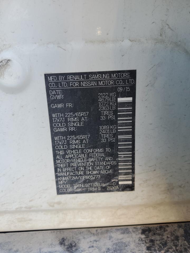 2016 Nissan Rogue S VIN: KNMAT2MV1GP605773 Lot: 81820235