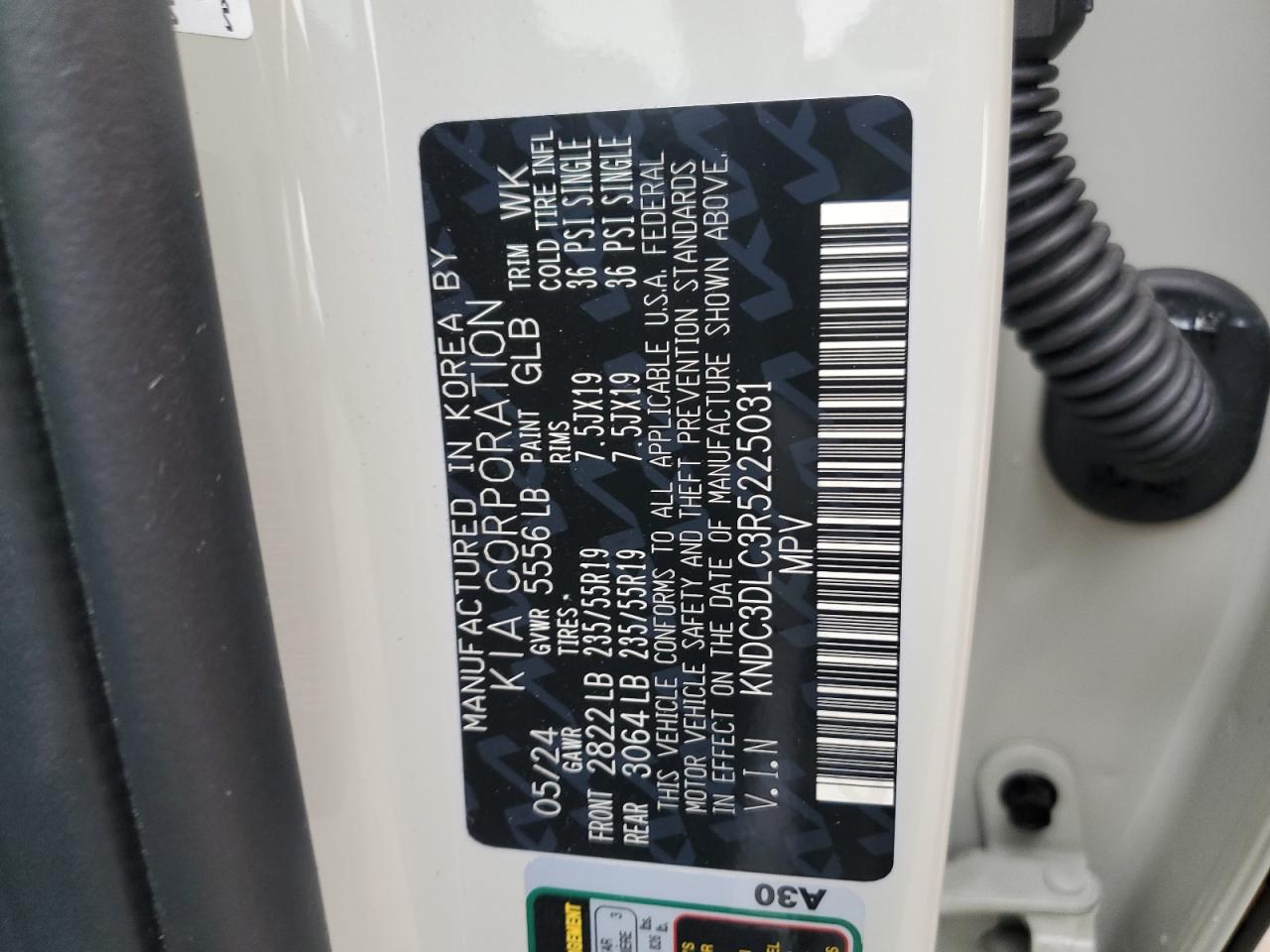 2024 Kia Ev6 Light VIN: KNDC3DLC3R5225031 Lot: 82095945