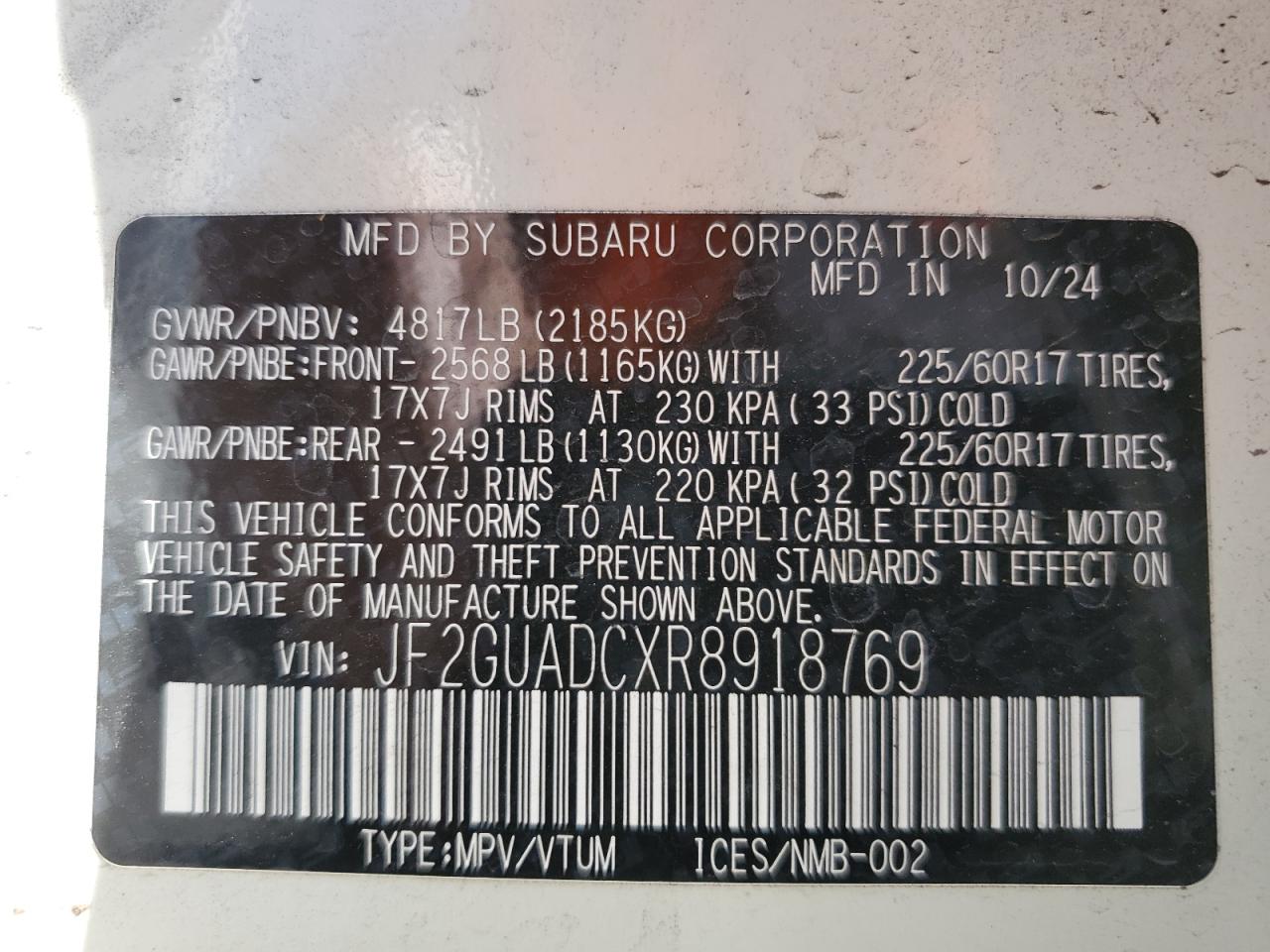 2024 Subaru Crosstrek Premium VIN: JF2GUADCXR8918769 Lot: 72082965