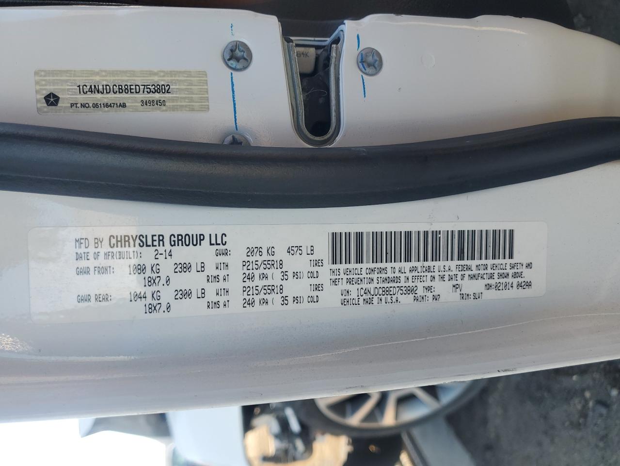 2014 Jeep Compass Limited VIN: 1C4NJDCB8ED753802 Lot: 71715955