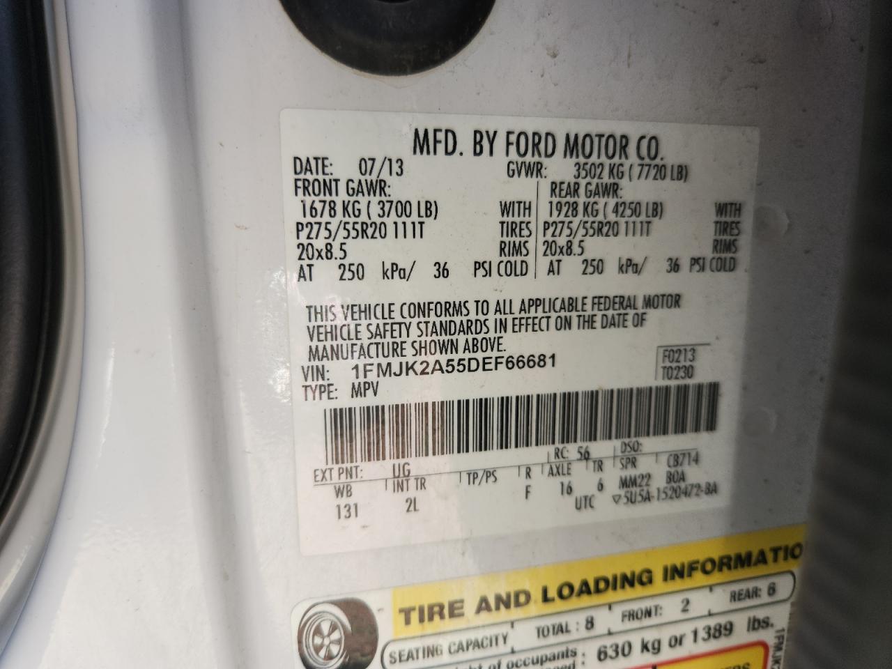 2013 Ford Expedition El Limited VIN: 1FMJK2A55DEF66681 Lot: 71442455