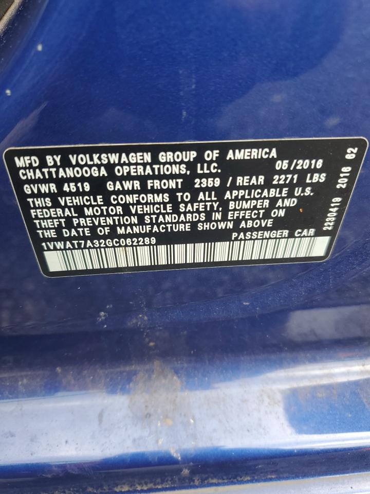2016 Volkswagen Passat S VIN: 1VWAT7A32GC062289 Lot: 84186935