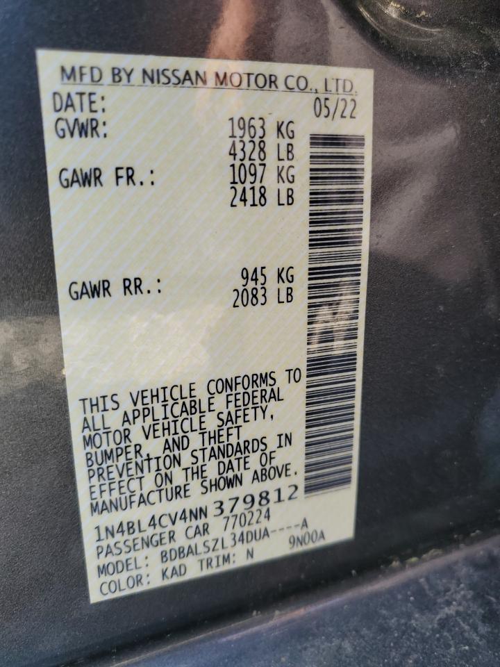 2022 Nissan Altima Sr VIN: 1N4BL4CV4NN379812 Lot: 81671685