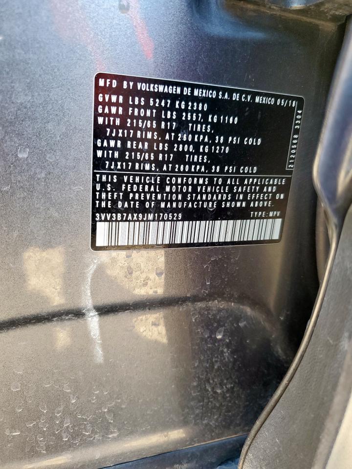 2018 Volkswagen Tiguan Se VIN: 3VV3B7AX9JM170529 Lot: 82049305