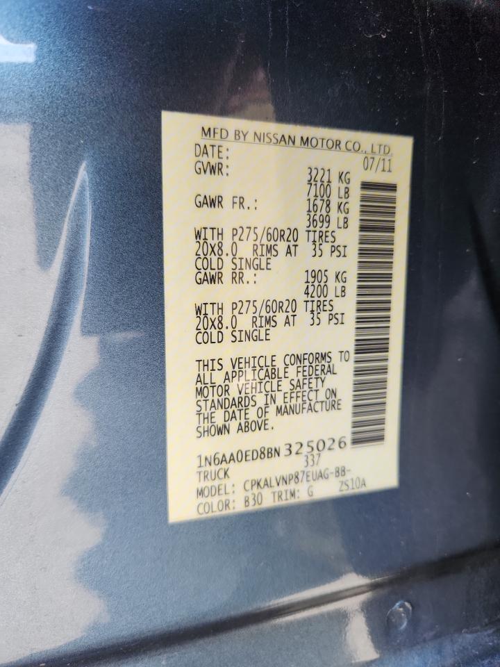 2011 Nissan Titan S VIN: 1N6AA0ED8BN325026 Lot: 70398545