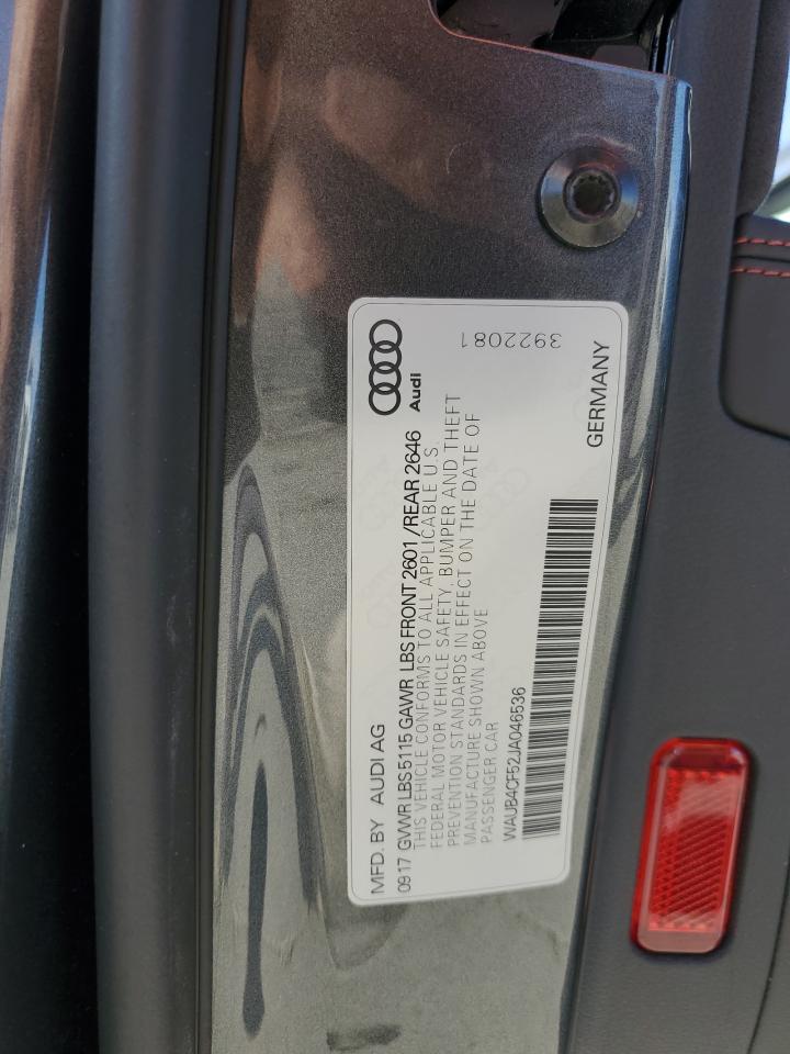 2018 Audi S5 Premium Plus VIN: WAUB4CF52JA046536 Lot: 84385585