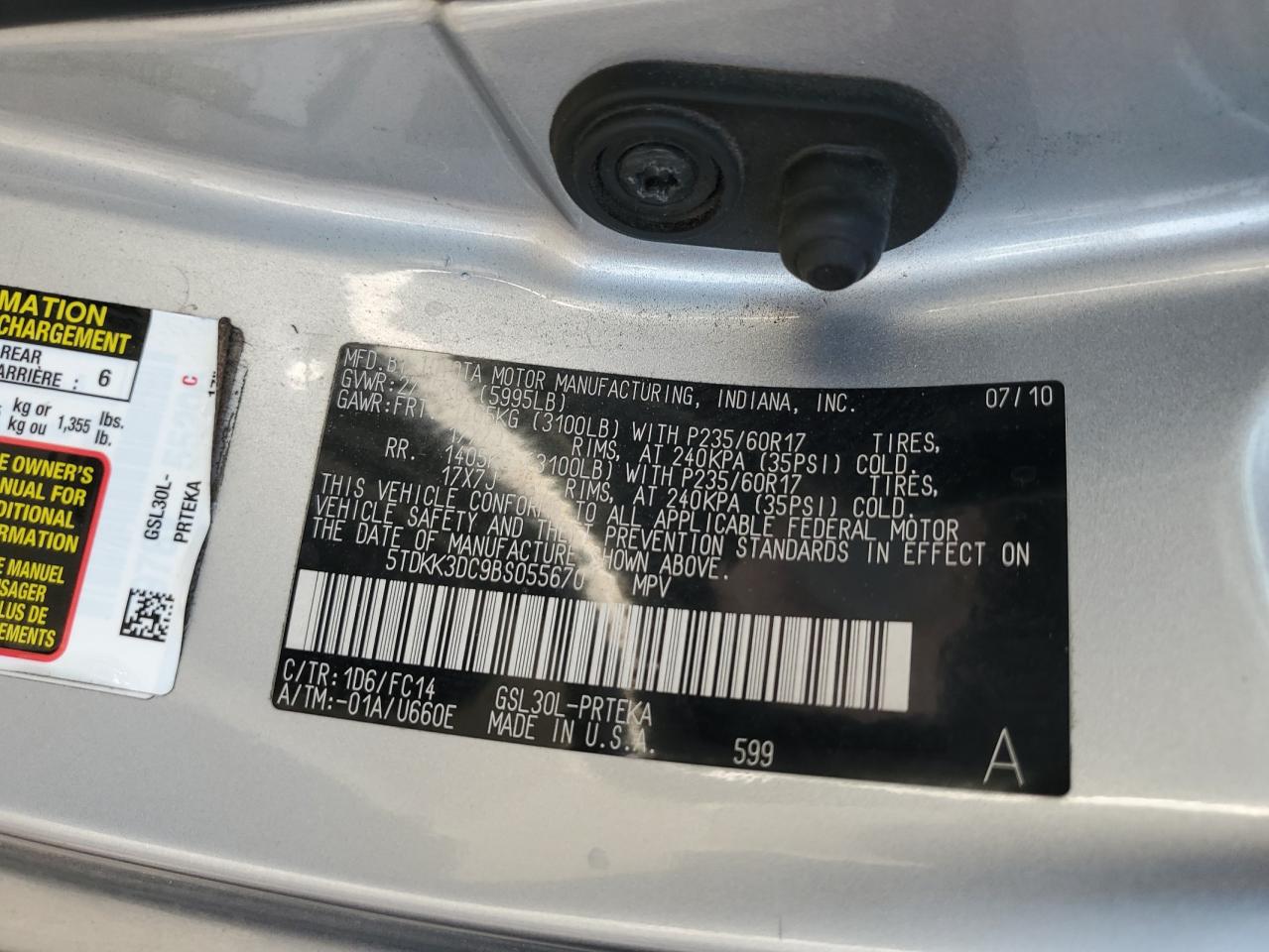 2011 Toyota Sienna Le VIN: 5TDKK3DC9BS055670 Lot: 81767985