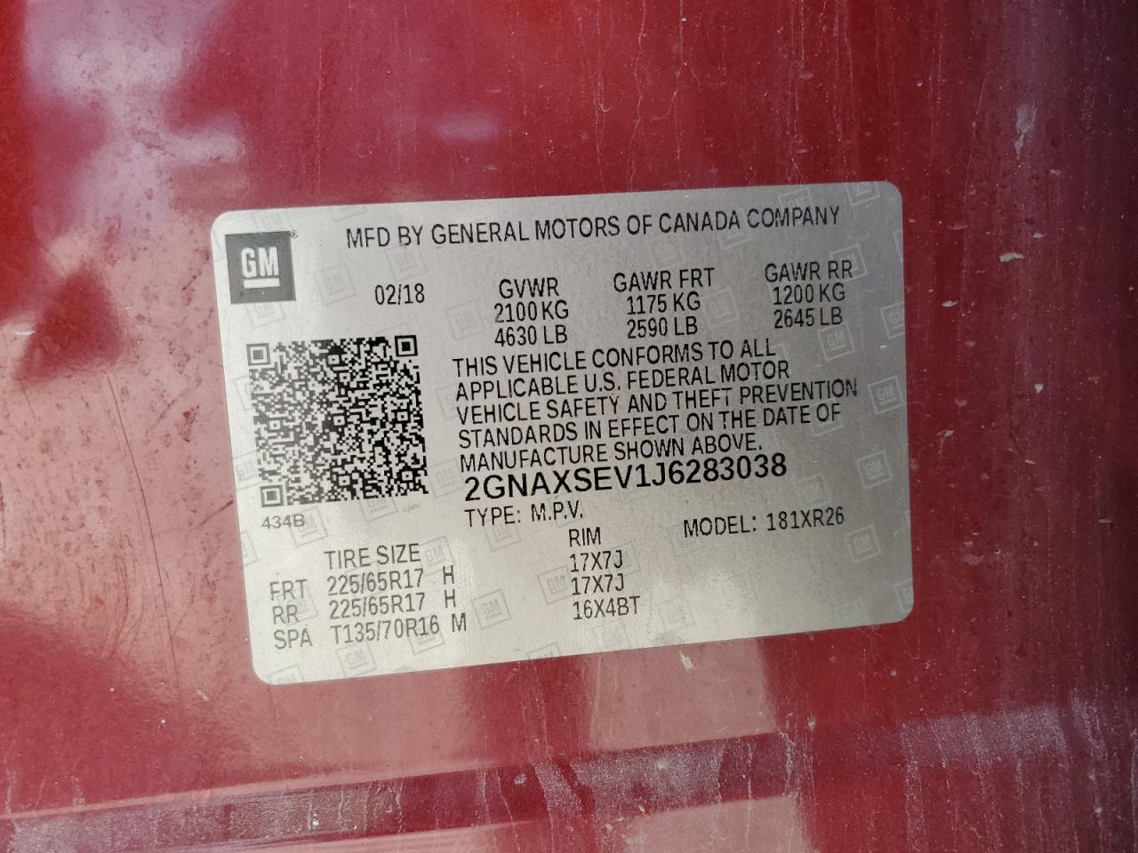 2018 Chevrolet Equinox Lt VIN: 2GNAXSEV1J6283038 Lot: 80616255