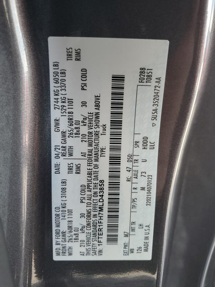 2021 Ford Ranger Xl VIN: 1FTER1FH7MLD43858 Lot: 80571335