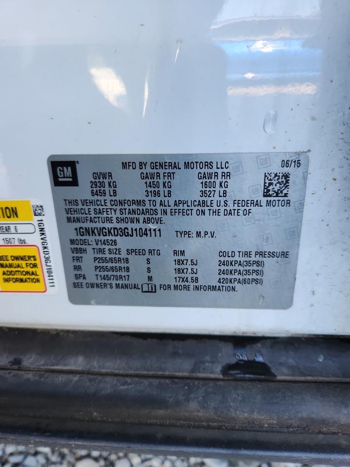 2016 Chevrolet Traverse Lt VIN: 1GNKVGKD3GJ104111 Lot: 84623595