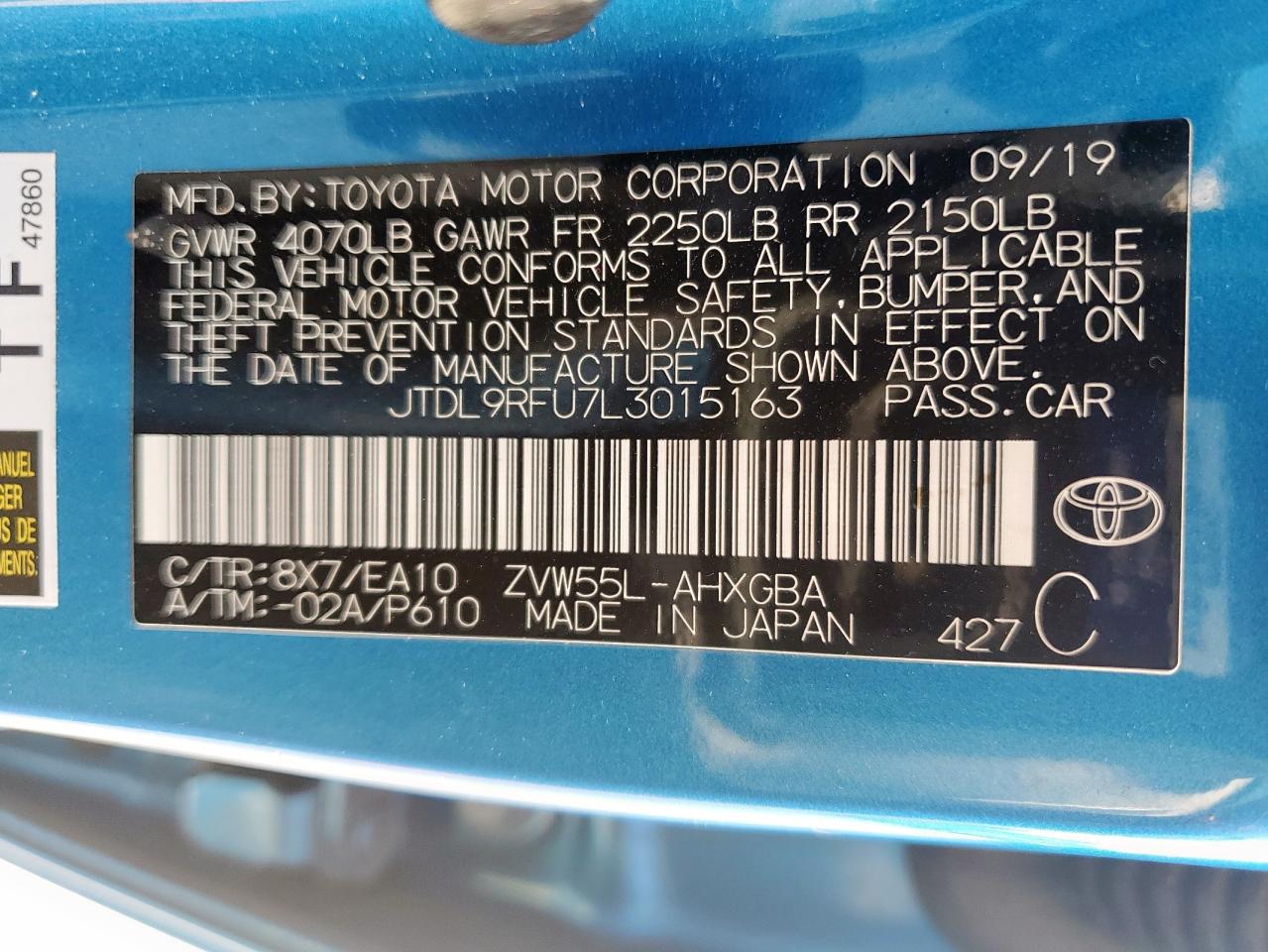 2020 Toyota Prius Le VIN: JTDL9RFU7L3015163 Lot: 71047545