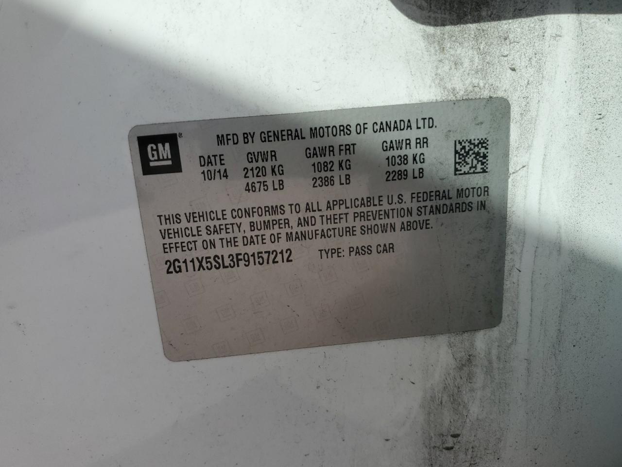 2015 Chevrolet Impala Ls VIN: 2G11X5SL3F9157212 Lot: 80275515