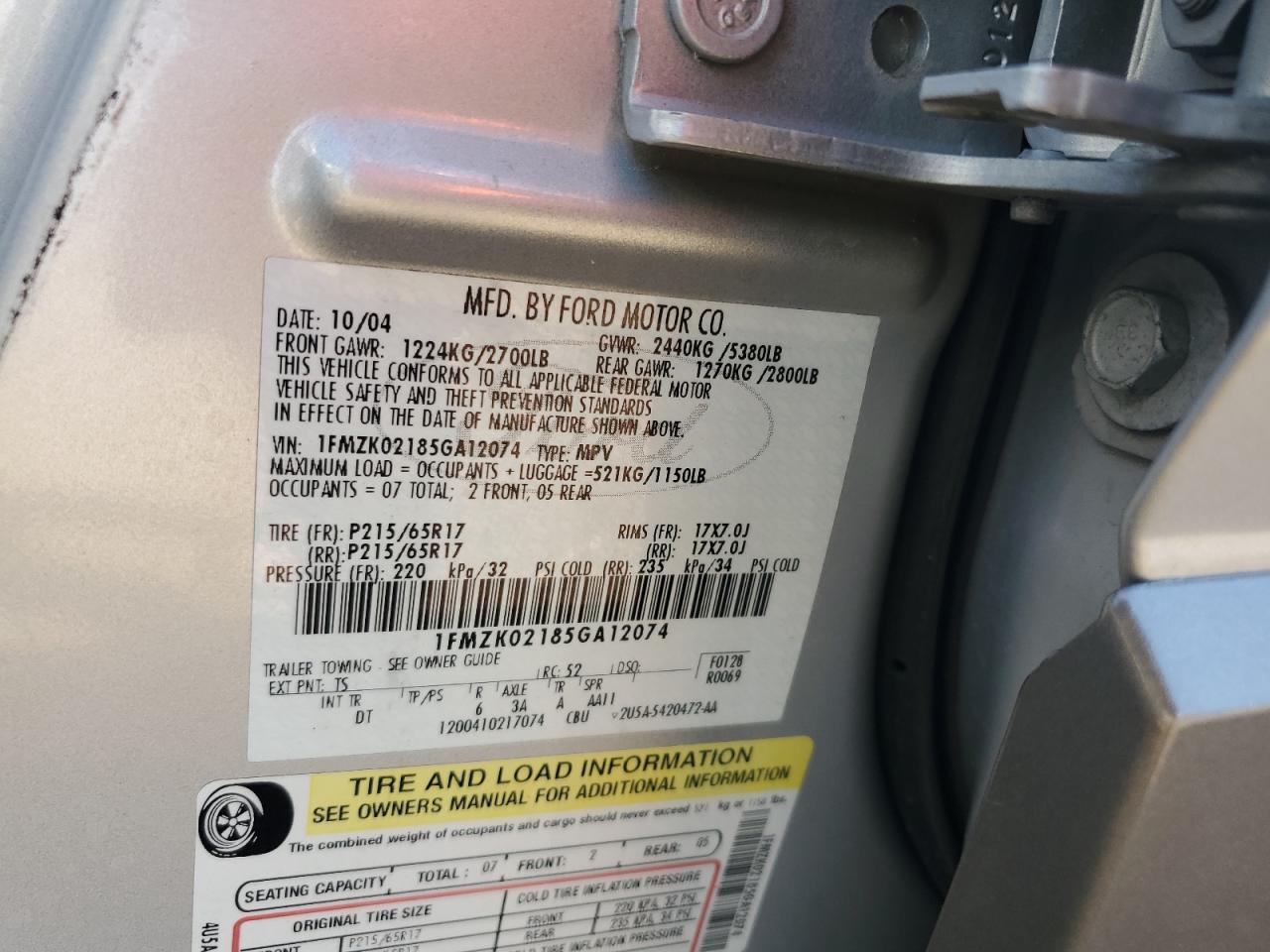 2005 Ford Freestyle Sel VIN: 1FMZK02185GA12074 Lot: 70879255