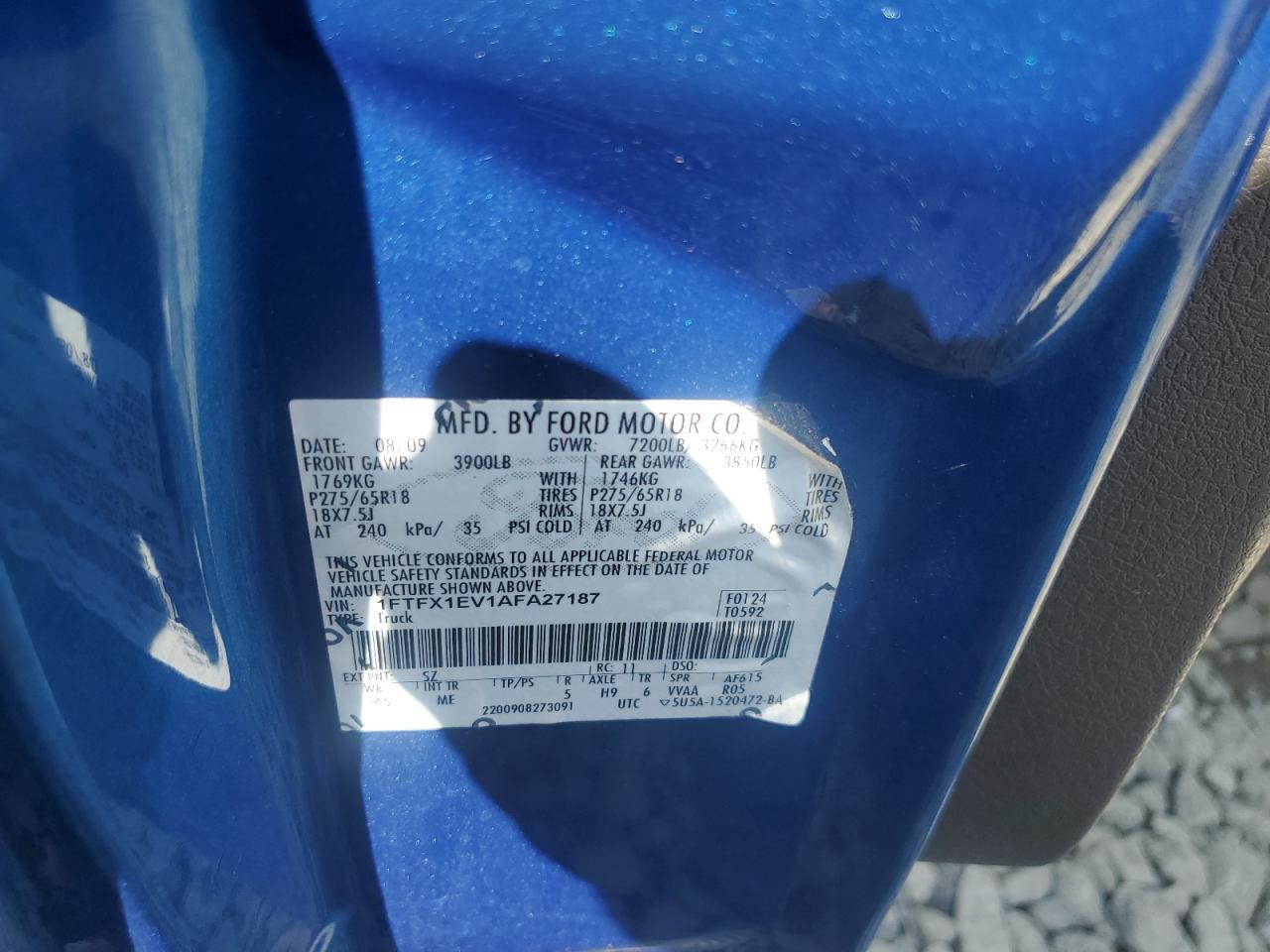 2010 Ford F150 Super Cab VIN: 1FTFX1EV1AFA27187 Lot: 81827025