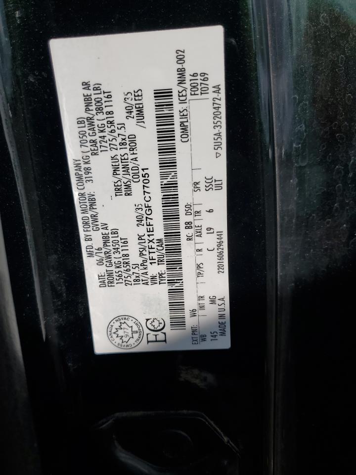 2016 Ford F150 Super Cab VIN: 1FTFX1EF7GFC77051 Lot: 81829325