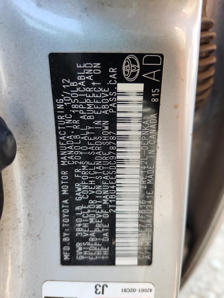 2013 Toyota Corolla Base VIN: 2T1BU4EE5DC978787 Lot: 80893285