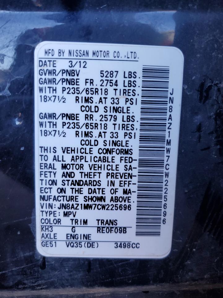 2012 Nissan Murano S VIN: JN8AZ1MW7CW225696 Lot: 81233095